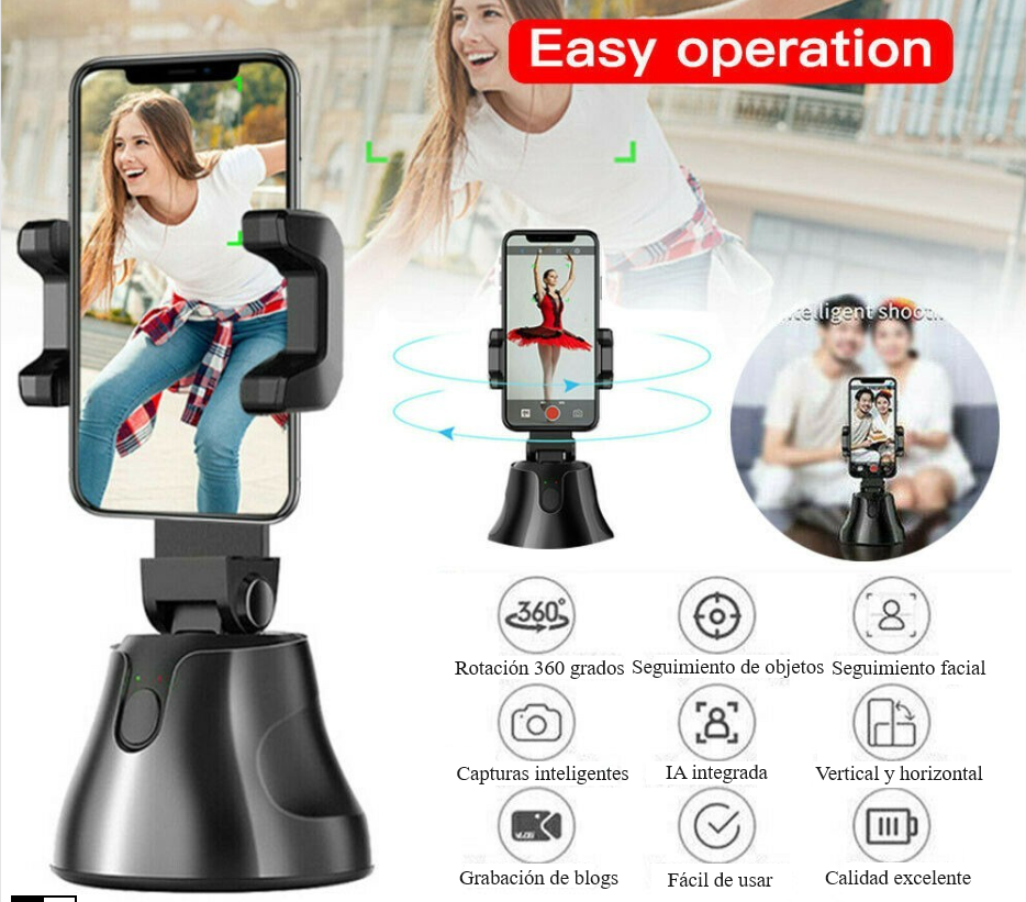 Soporte giratorio 360° para celular con seguimiento facial