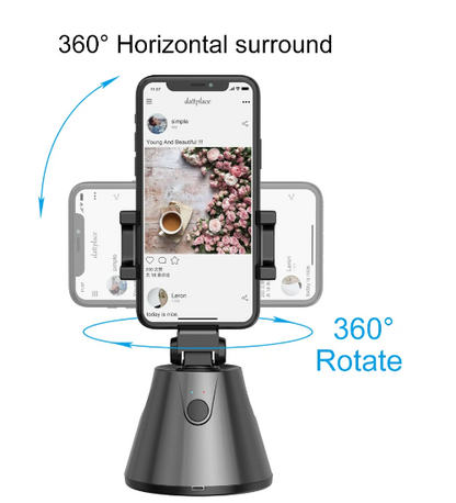 Soporte giratorio 360° para celular con seguimiento facial